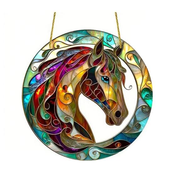 Acryl Pferd Sonnenfänger Buntglas-Effekt Fensterhänger Ornament Reitsport Geschenke für Mama Oma