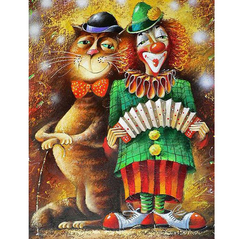 5D DIY Diamant Malerei Katze Weihnachten voller Bohrer Runde Diamant Mosaik Clown Bild von Strass 20X30CM