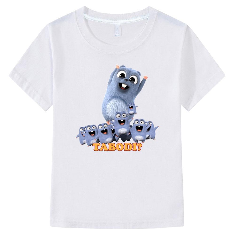Grizzy und die Lemminge T-Shirt Kinder Harajuku Rundhals Kurzarm T-Shirt Junge Mädchen Casual Top 100% Baumwolle Kawaii T-Shirts Shirts 100 weiß