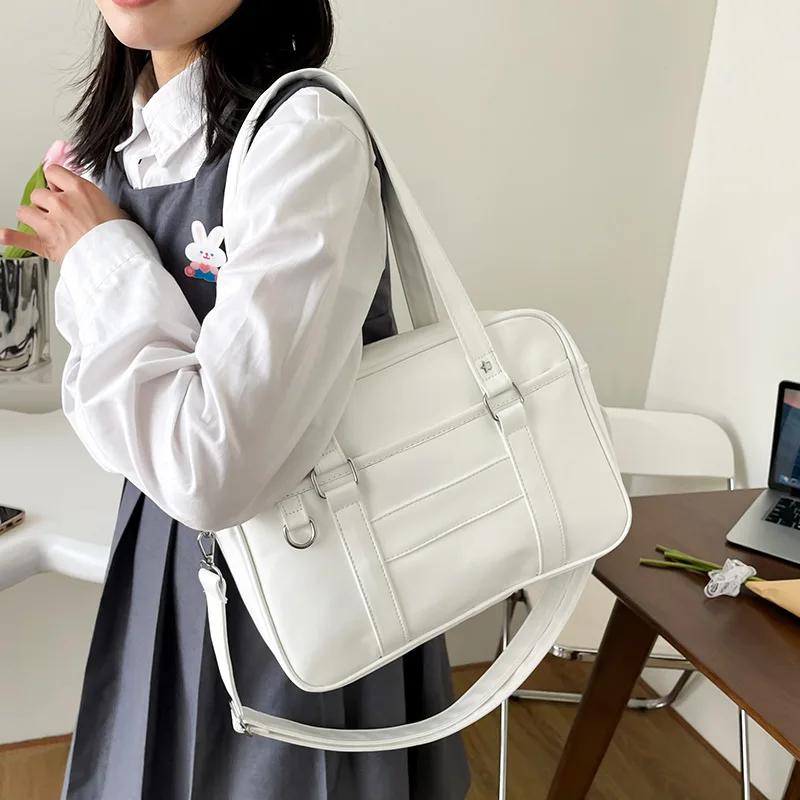 Japanische Preppy Style Umhängetasche Damen PU Leder JK Uniform Tasche Mädchen Handtaschen Reine Farbe Umhängetaschen Itabag Tote Bolso gray