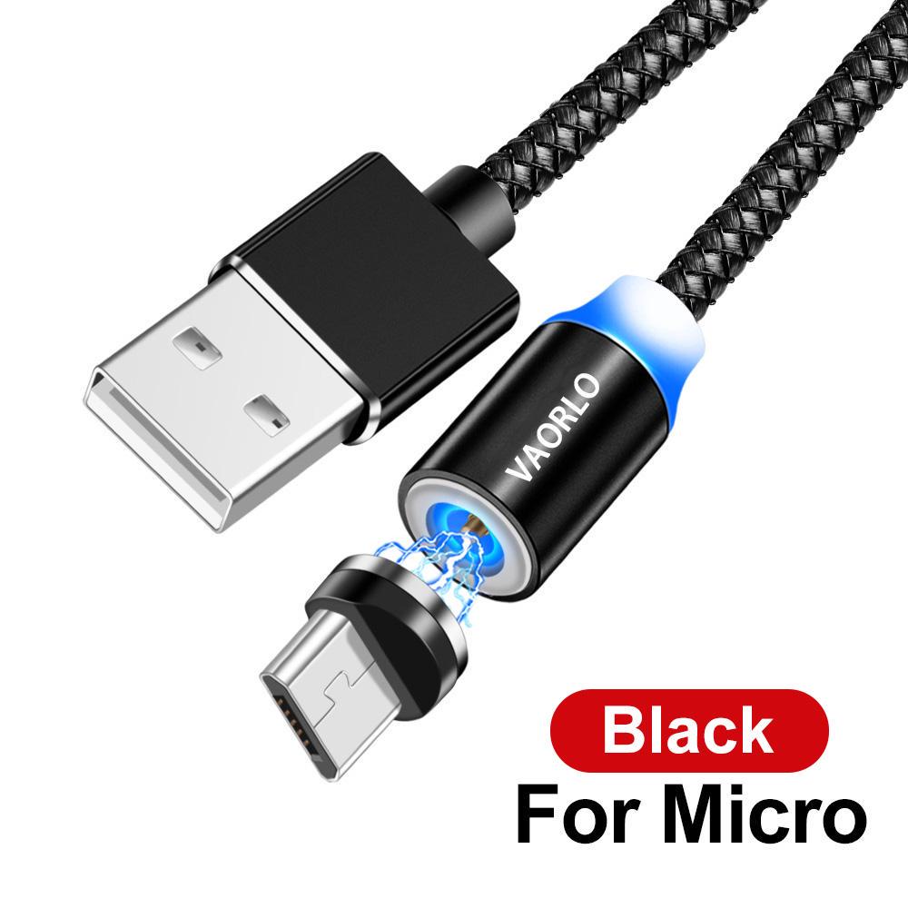 VAORLO Magnetisches Ladekabel, 360° drehbar, modisches Ladegerät, USB, einfaches Aufladen für iPhone, Huawei, Android, Samsung, Ladekabel Micro+Cable schwarz