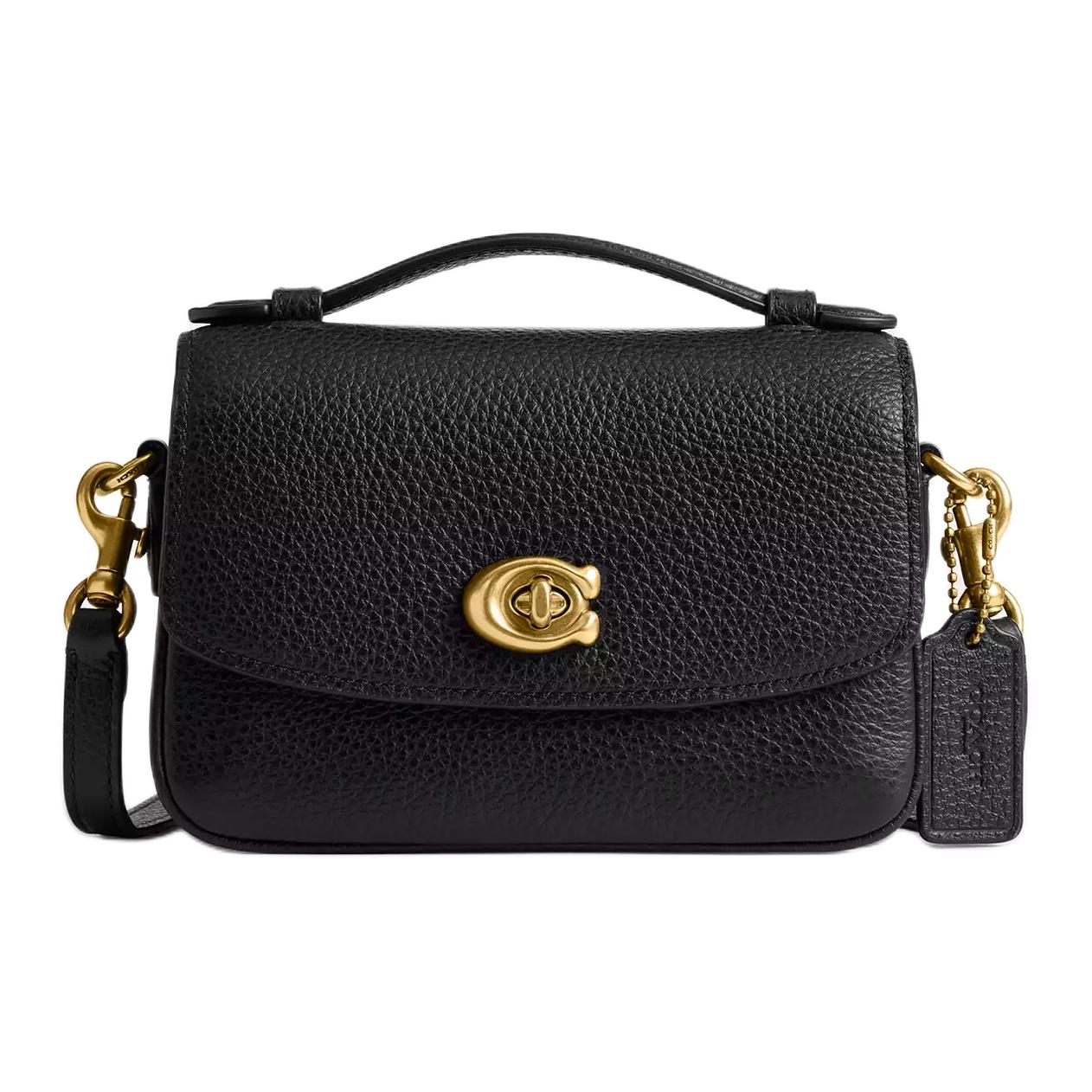 Coach Cassie 17 Markenlogo Abnehmbarer Schultergurt Feines genarbtes Leder Schulter-Crossbody-Tote-Tasche Kleine Damen-Handtaschen Schwarz CW565-B4BK Basic Set (Bag+Dust Bag)