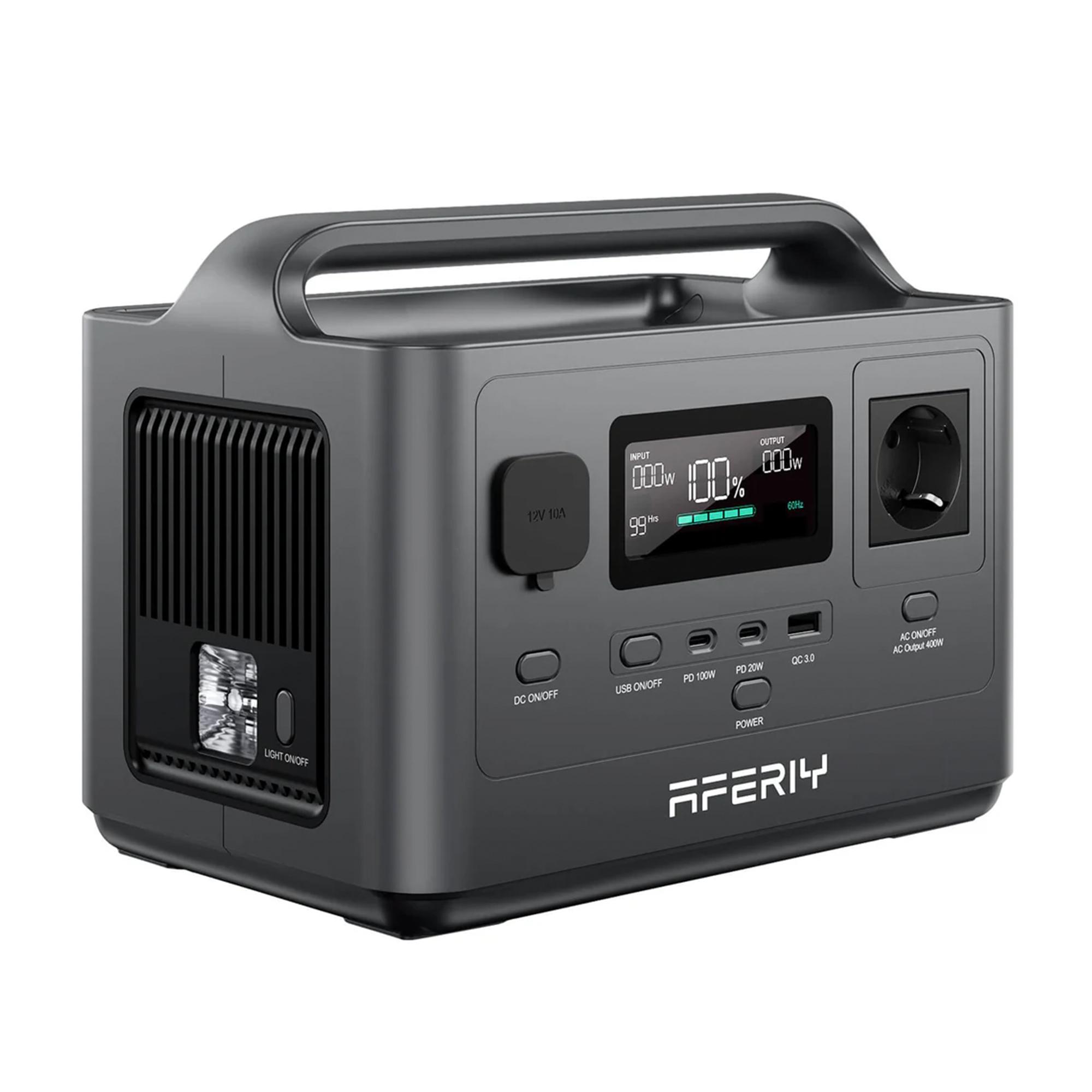AFERIY AF-P040 – Powerstation – Tragbare Powerstation 256Wh, LiFePO4-Akku, 400W, Schnellladung in 1,2 Stunden, USV, Solar, für Camping & Outdoor