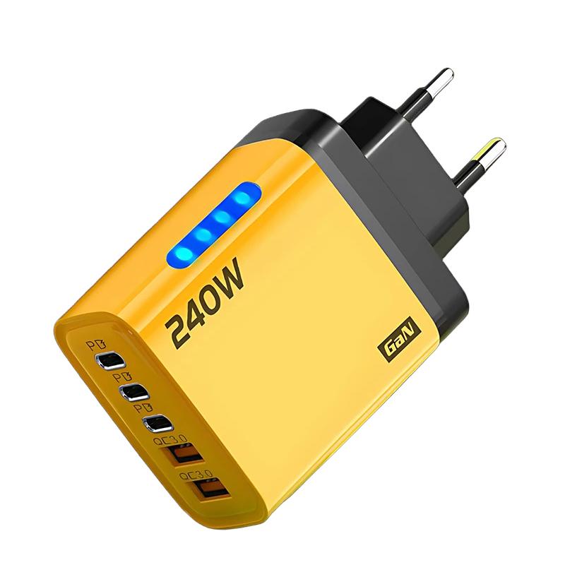 240W Schnelllader PD USB-Ladegerät Schnellladeadapter für Telefon 5 Anschlüsse Wandadapter EU-Stecker EU plug gray