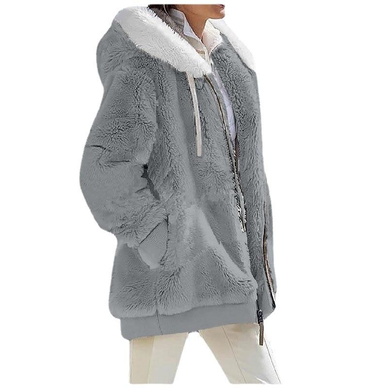 Winter Mode frauen Mantel Neue Casual Hooded Zipper Damen Kleidung Kaschmir Herbst Frauen Fleece Jacke Einfarbig Damen Mäntel 5XL licht grau