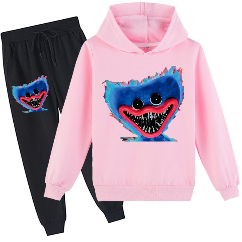 Kinder 3D Hoodie Set Huggy Wuggy Pullover Trainingsanzug Poppy Playtime Kinder Pullover + Hose 100cm rosa
