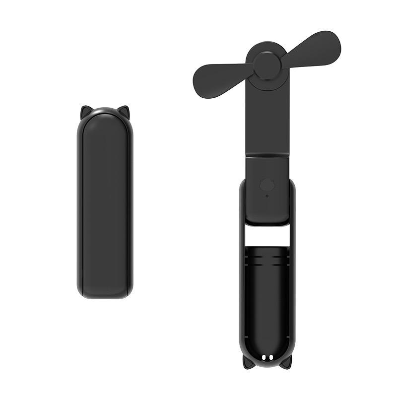 Tragbarer, zusammenklappbarer elektrischer Ventilator, 3-in-1, Mini-Handventilator, leichter tragbarer Taschenventilator, kleiner Ventilator für Studenten schwarz