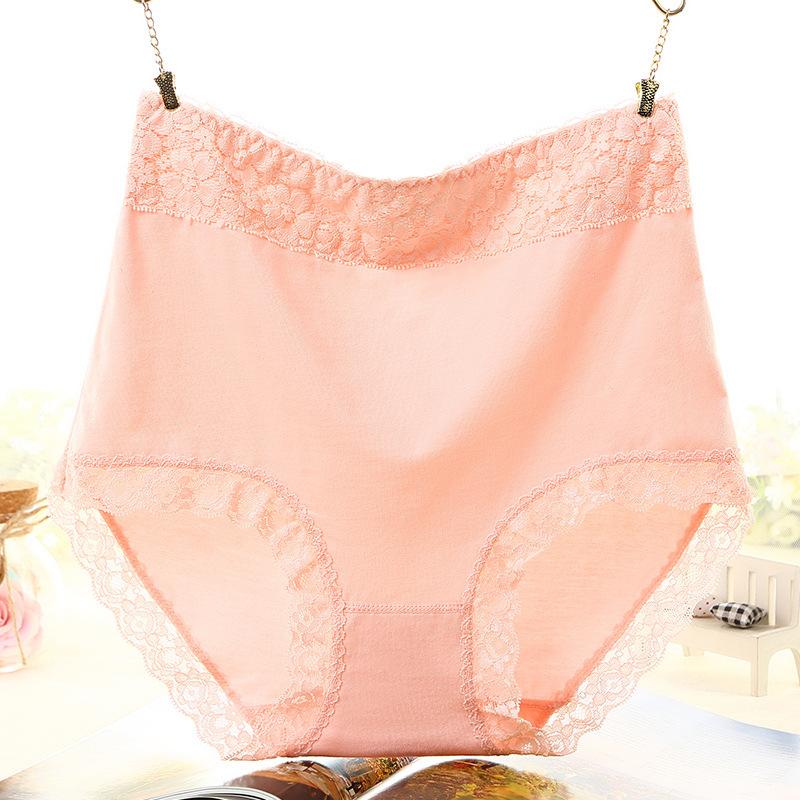 Vergrößerte Damenunterwäsche aus Baumwolle mit hoher Taille, solide Spitzenkante, Dreieckshose, Taillenlift, Damenunterwäsche mit hoher Taille XXL rosa