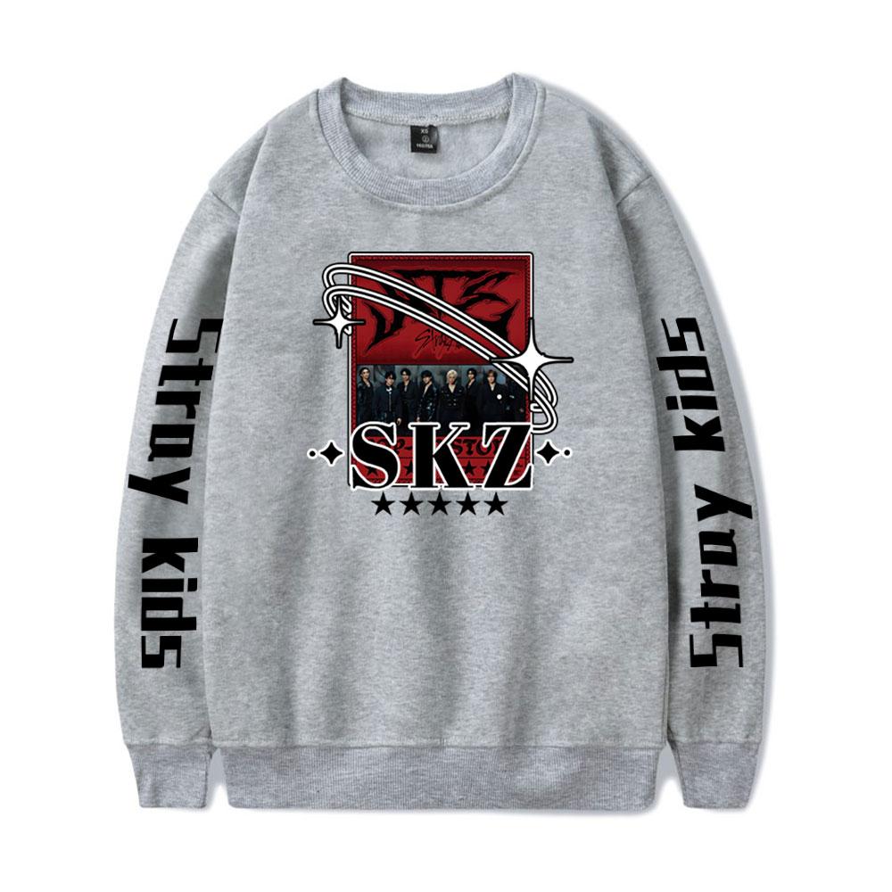 Mode Stray Kids Kpop Rundhals-Pullover Männer/Frauen Harajuku Hoodie Streetwear Sweatshirts Mode-Oberteile Lässige Teenager-Kleidung S grau