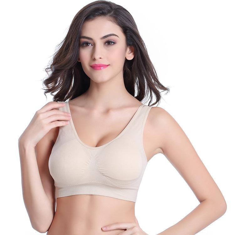 S-6XL Frauen Sport-Bh Fitness Lauf Weste Gym Workout Unterwäsche Gepolsterte Crop Tops Weibliche Sportswear Büstenhalter Push-Up Bhs XXXL beige