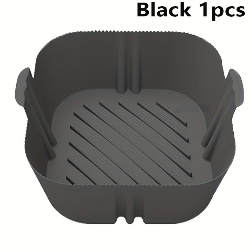 Silikon-Luftfritteuse, Ofen-Backblech, wiederverwendbar, Airfryer-Silikonkorb, Pizza, gebratenes Huhn, Airfryer-Pfanneneinlage schwarz