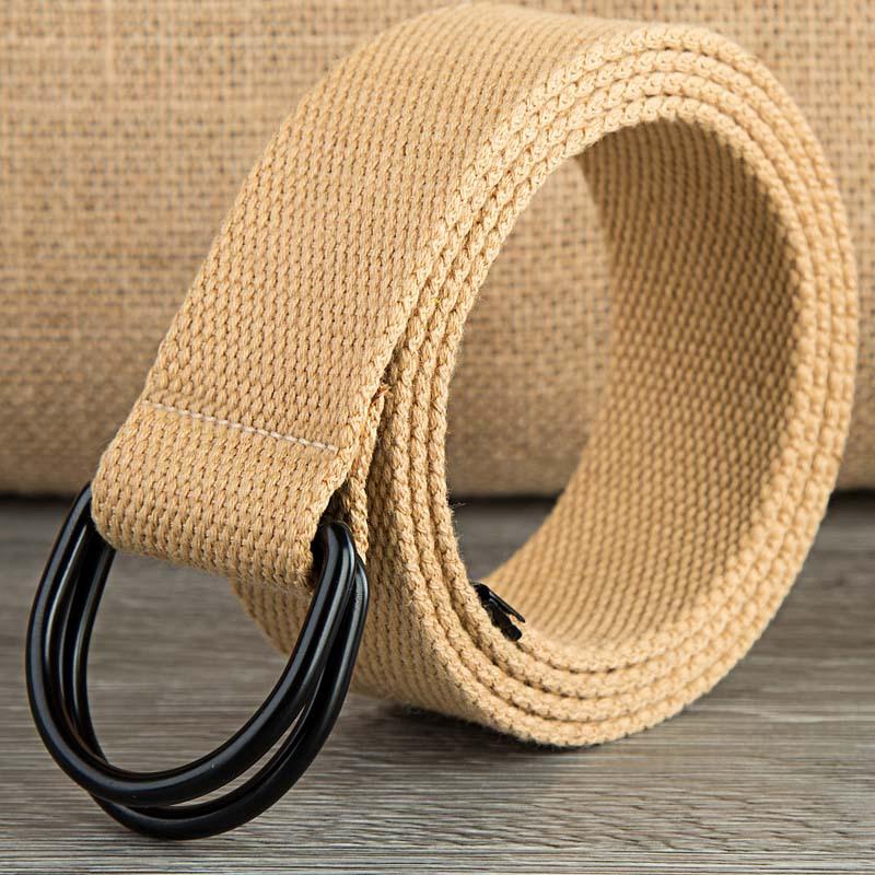 Doppelring-Schnalle Canvas Gürtel Herren und Damen Schwarz D-Ring Stoffgürtel Halbkreisförmiger Ring Verlängerter Canvas Hose CLE 160cm khaki