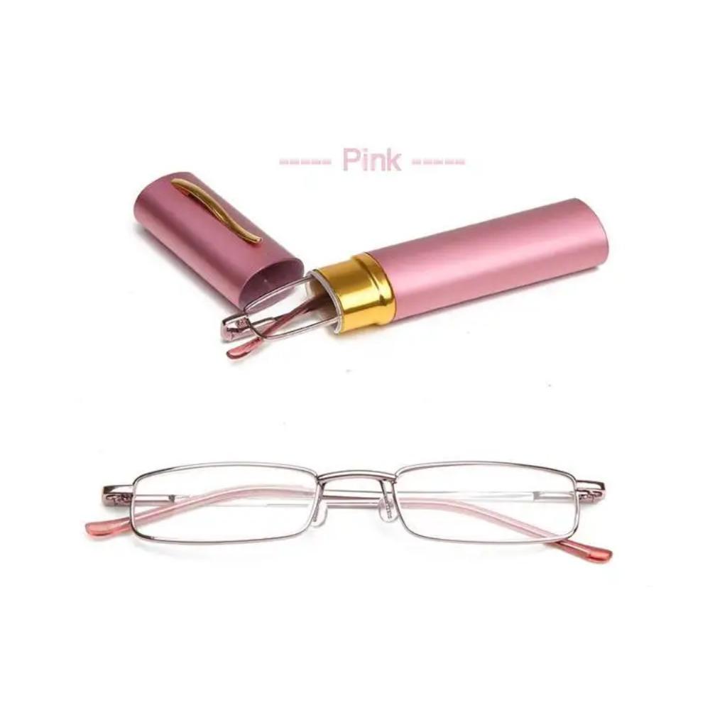 Eso Vision Mini Lesebrille Frau Und Mann Tube Extra Klein Metall Lesebrille Schwarz Pink mit Stiftetui Damen Herren +350 pink