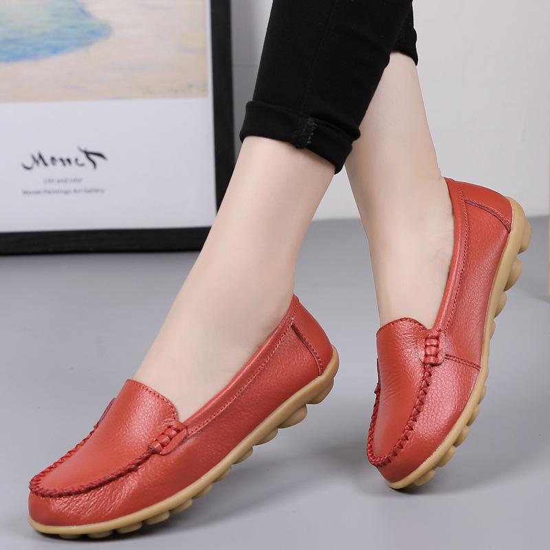 Frühling und Sommer Rindsleder Mutter Schuhüberzug Fuß Flachmund Schuhe Kuh Sehnensohle Loafer Schuhe Low Top Krankenschwester Schuhe Freizeit Bean Schuhe 35 black