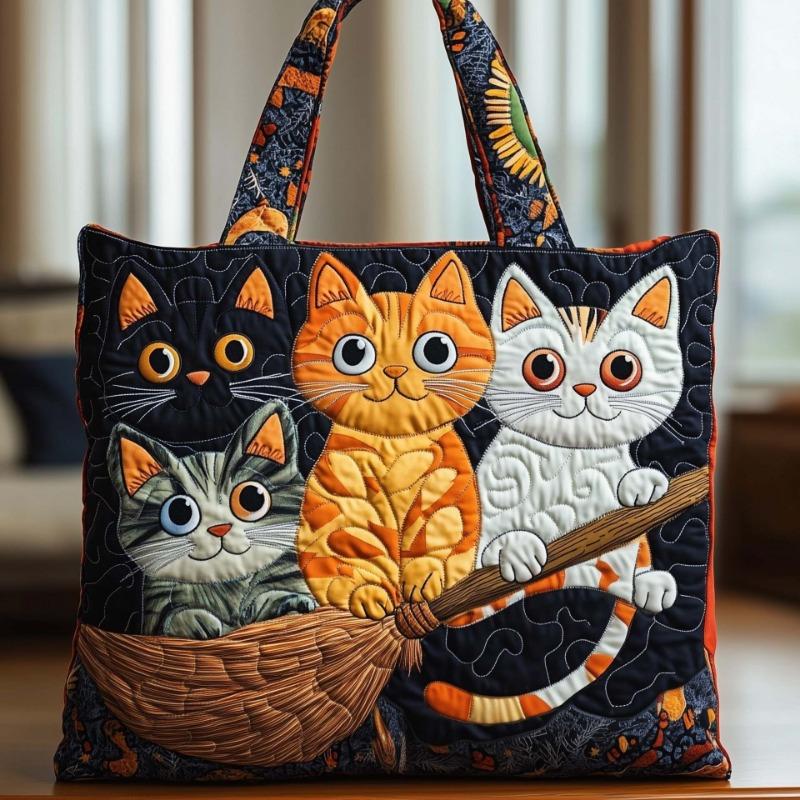Neue Katzen-Serie Digitaldruck Mode Beliebte Tragetasche Gesteppte Umhänge-Tragetasche Langlebige Lässige Handtasche für Reisen Einkaufen Täglichen Weg zur Arbeit 43x40x10cm orange