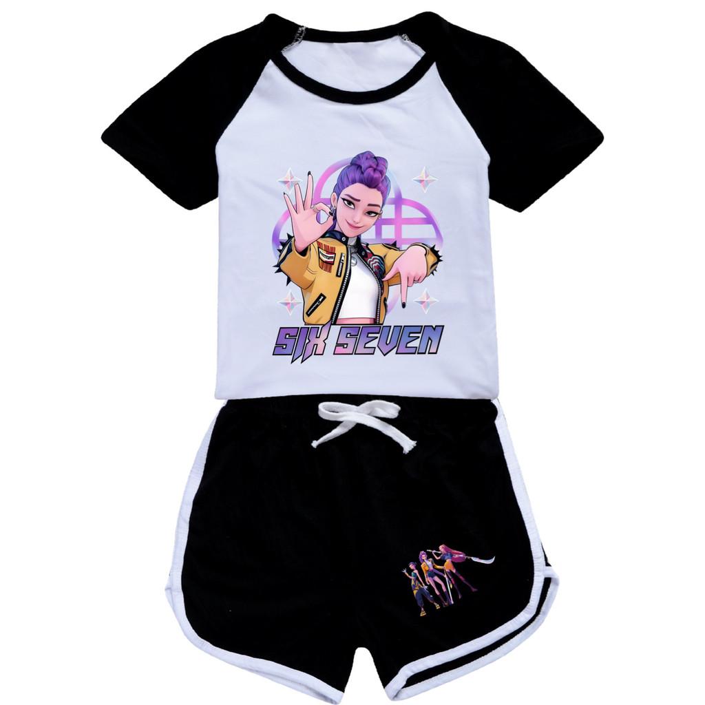 5232 Kinder Mädchen POP Rumi Zoey Mira Print T-Shirt Shorts Sport Trainingsanzug Kleider Set 130cm