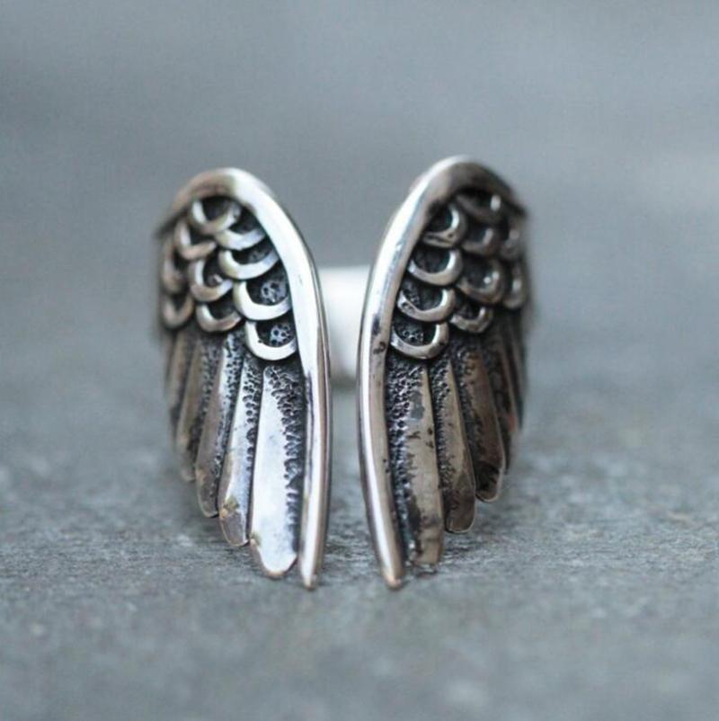 Boho Vintage Engelsflügel Ring Für Frauen Männer Kreativer Offener Fingerring Damen Ehering Schmuck Hohe Qualität Dropshipping resizable black
