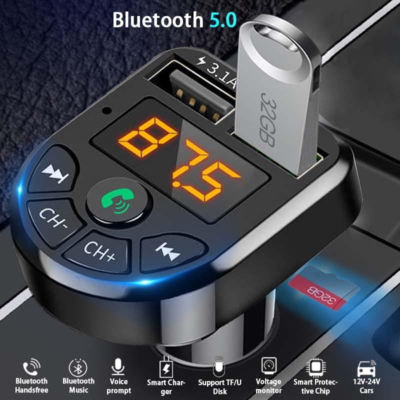 Bluetooth 5.0 FM-Transmitter, Auto-Set, MP3-Modulator-Player, kabelloser Freisprech-Audioempfänger, Dual-USB-Schnellladegerät 3,1 A without box