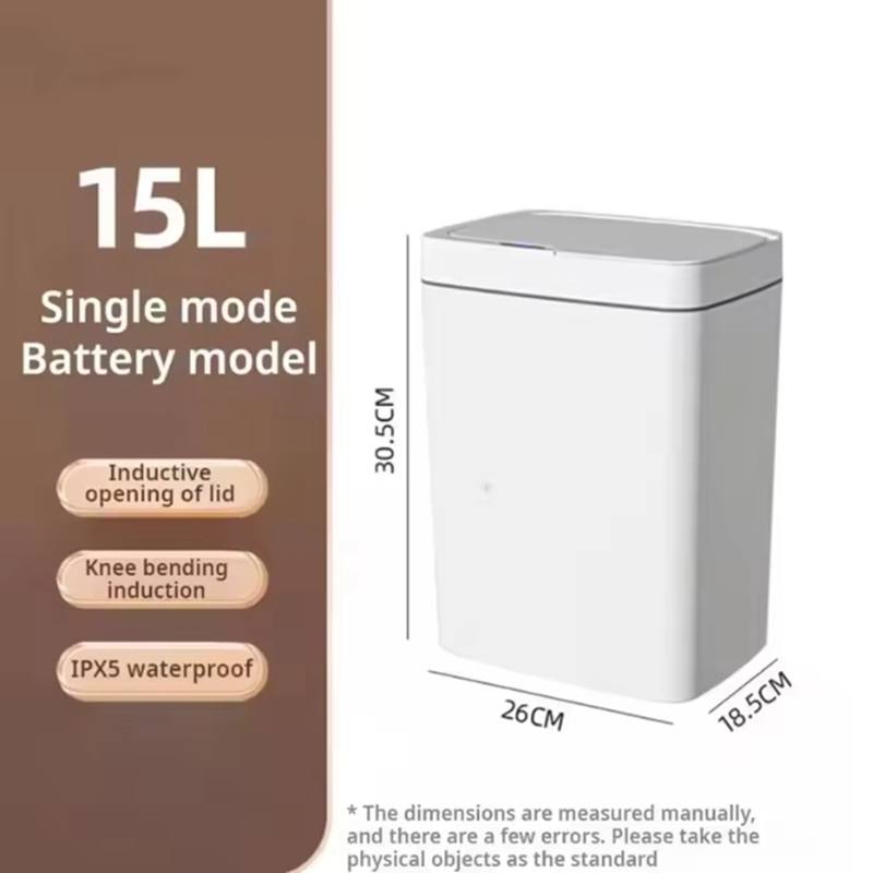 15L Intelligenter Mülleimer Automatischer Berührungsloser Intelligenter Sensor Erfassender Mülleimer Wasserdicht Badezimmer Küche Schlafzimmer Mülleimer Battery version weiß