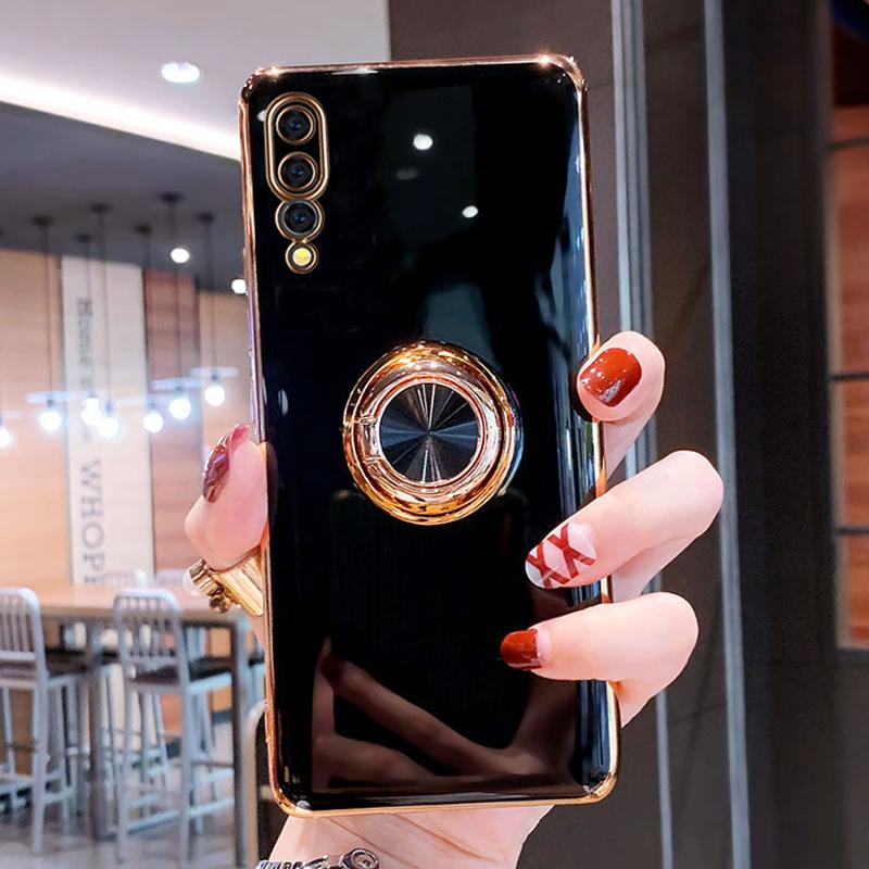 Überzug Silikonhülle für Huawei P30 P20 Pro Honor P 30 20 Mate 20 P30Pro P20Pro Telefon TPU Shell Cover mit Ringhalter Ständer auf For Huawei P20 Pro schwarz