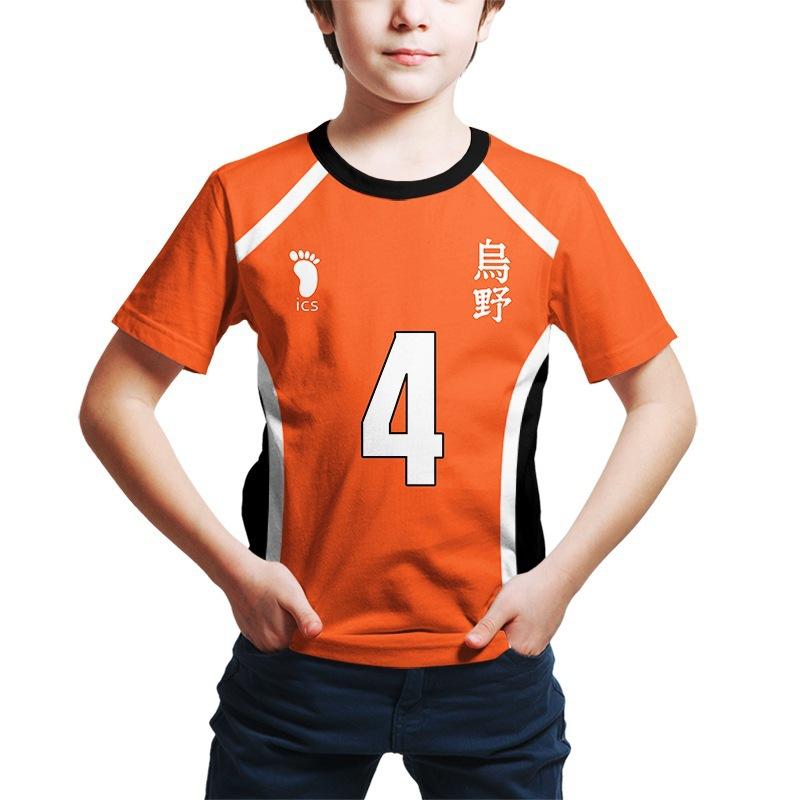 Kinder T-Shirt 3D Druck Volleyball Jugend Cosplay Anime Kostüm Cosplay Bedruckte Kinderbekleidung 3D T-Shirt 140 orange