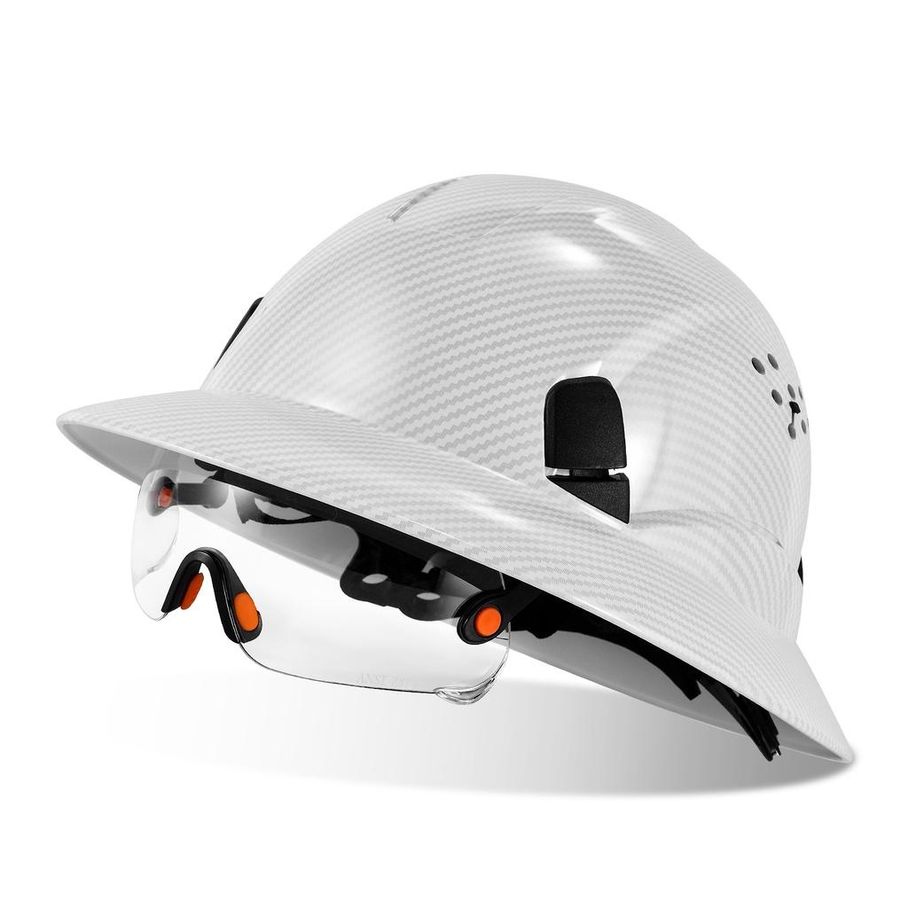LOEBUCK Neuer Kohlefaser-Vollrandschutzhelm mit CE-Brille, Antikollisions-Baustellenschutzhelm GM850 weiß