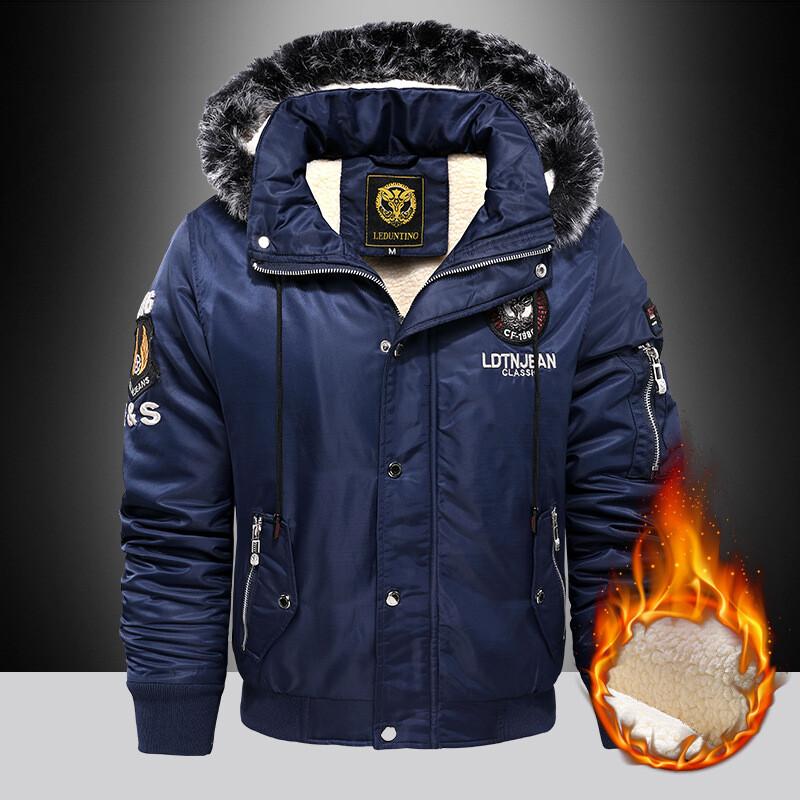 Herbst Winter Neue Ankünfte männer Oberbekleidung Stilvolle Große Pelz Kragen Mit Kapuze Mäntel Winter Parkas Warme Mäntel Kleidung Mantel XL blau