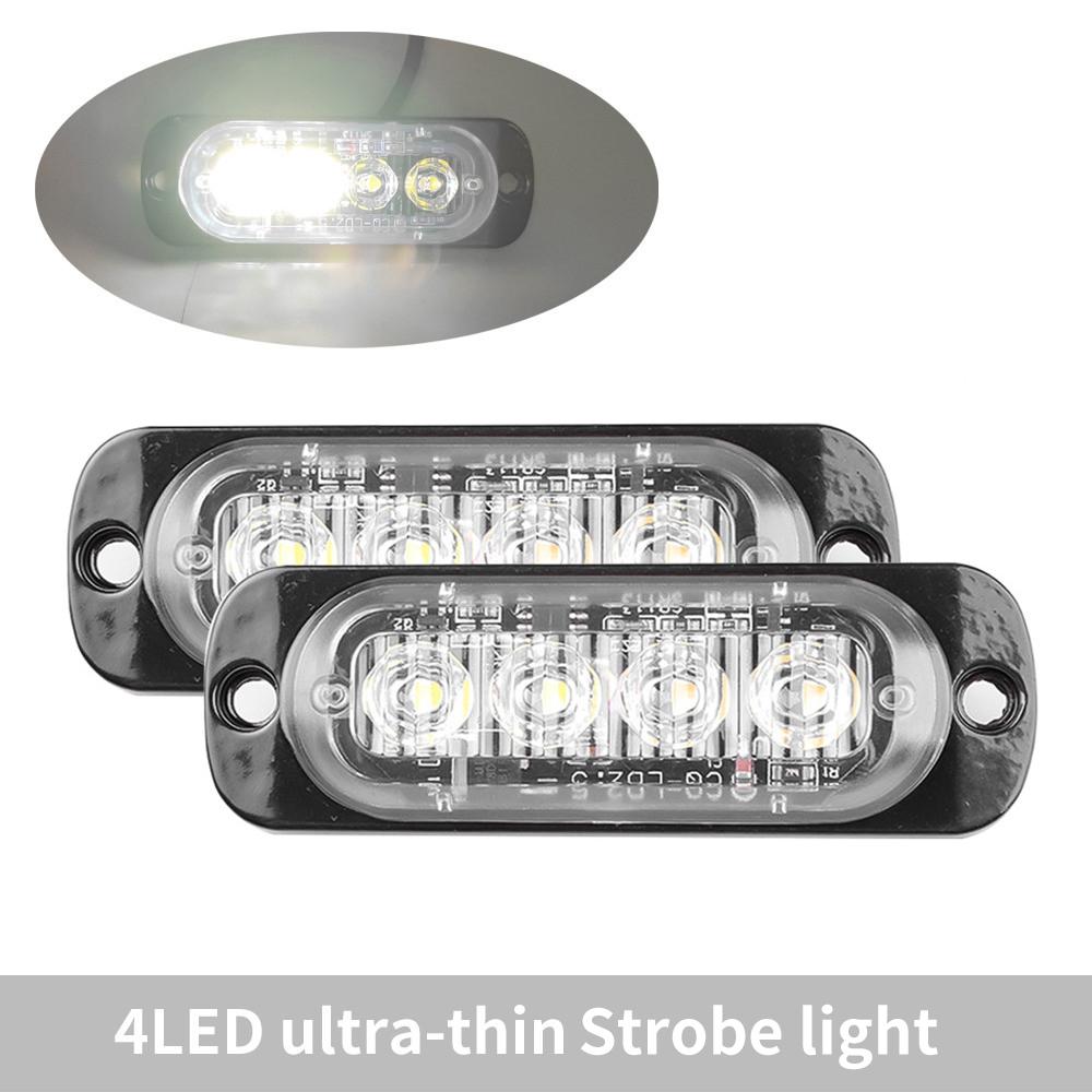 4 LED-Strobe-Seitenwarnleuchte, Strobe-Gitter, blinkender Lichtbalken, Auto-LKW-Leuchtfeuer, bernsteinfarben, gelb, weiß, Ampel, 12 V – 24 V 2 PCS
