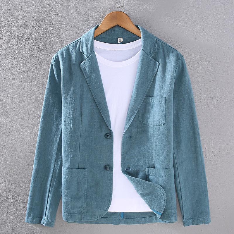 Retro Baumwolle Leinen Männer Blazer Mantel Strand Hochzeit Party Anzug Frühling Sommer Mode Männlichen Formalen Business Slim Anzug Jacke 4XL blau