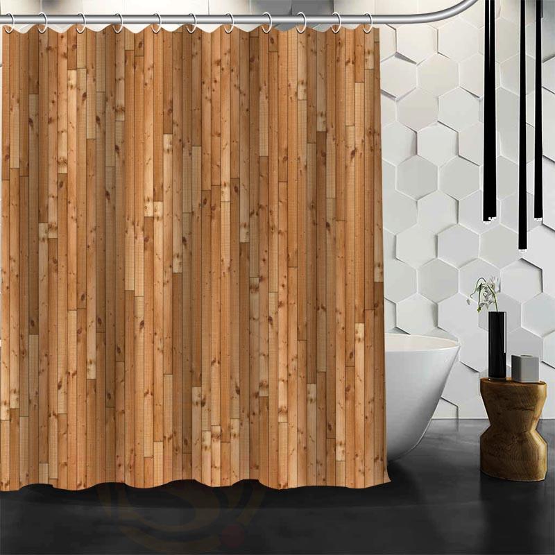 Benutzerdefiniert Der alte Wald, farbiges Holz Duschvorhang Wasserdicht Polyestergewebe Benutzerdefinierter Badezimmervorhang Haken 90x180cm schokoladenbraun