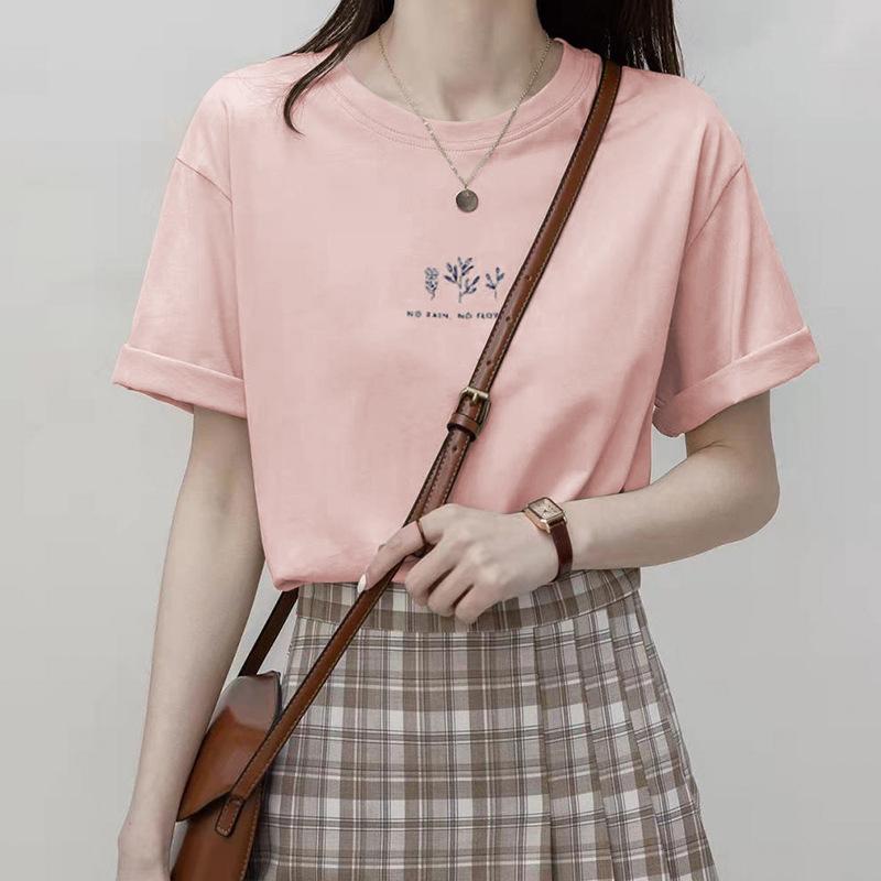 2024 sommer Mode Frauen T-Shirts Blumen Druck grafik T-shirt Femme Harajuku beiläufige lose alle-spiel Shirt Kawaii Kleidung T shirt Weibliche L rosa