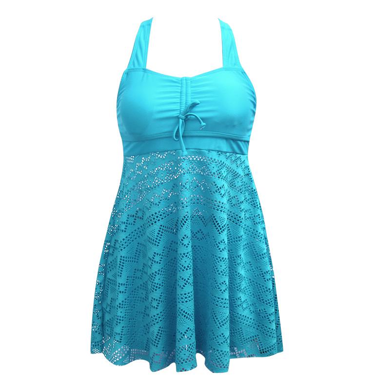 Plus Size Zweiteilige Badeanzüge Bademode Damen Soild Color Sommer Badeanzüge Tankini Beachwear Bikini Swimdress XXXXL blau