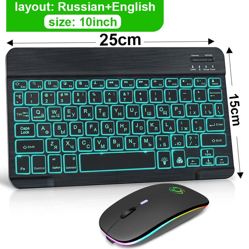Kabellose Tastatur, Bluetooth-Tastatur und Maus, Spanisch, Russisch, Mini-Tastaturen, Tablet-Tastatur mit Hintergrundbeleuchtung für Phone Pro English&Russian schwarz