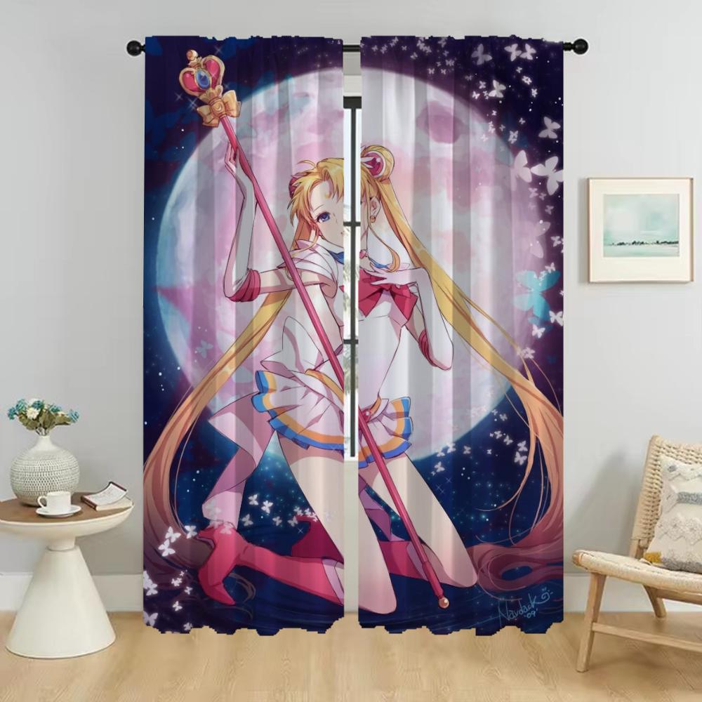 Sailormoon Vorhänge für Schlafzimmer Wohnzimmer Vorhang Jalousien Halloween Dekoration Heiminterieur Vorhänge 2 Stück Trennwand Kind W74xH114cmx2pcs-CL