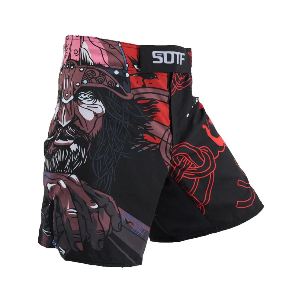 MMA Black Viking Fighting Atmungsaktive Fitness Print MMA Shorts Tiger Muay Thai Kickboxen Fight Shorts Boxen 2XL