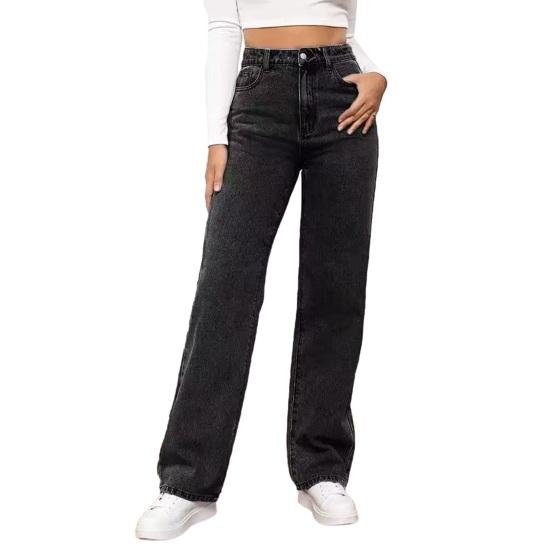 Damen Gerade Hosen High Waist Weite Hosen Lässige Dehnbare Jeanshosen Lockere Baggy Hosen XXL grau