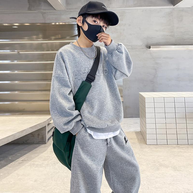 Frühling und Herbst Kinderkleidung Trainingsanzug Anzüge für Kinder Kleidung Teenager Jungen Kleidung Sets Brief Sweatshirt und Hose zwei stück set 170cm grau