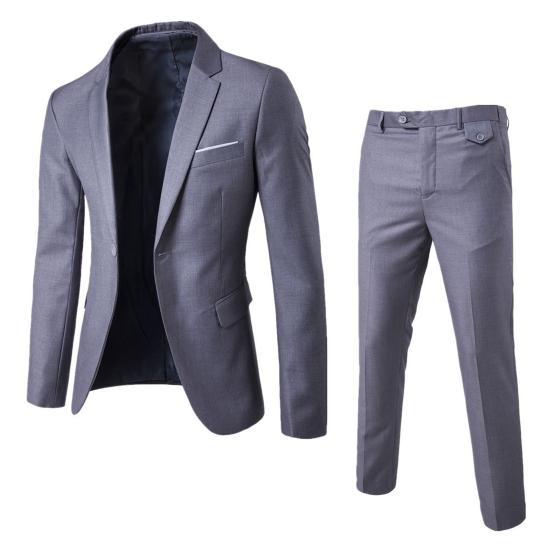 2-teiliges/Set Herren Anzug Revers Langarm 3D Maßanzug Mantel Mid-Rise Einfarbig Lange Hosen Set Hochzeitsfeier Business Anzug XL dunkelgraue
