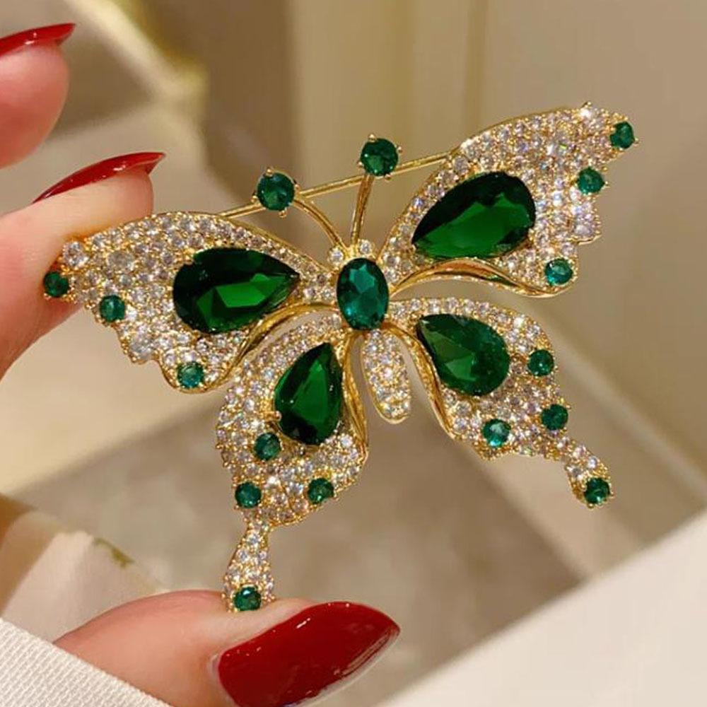 Elegante grüne Schmetterlingsbrosche im Vintage-Stil mit funkelnden Strasssteinen – perfekt für Kleider und Anzüge, ideales Geschenk für Frauen 1pc grün