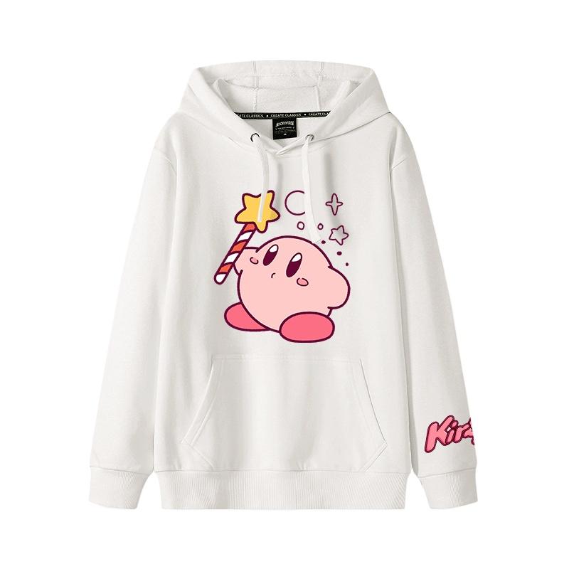 2025 Herbst und Winter Weich und niedlich Kirby Cartoon Anime Peripherie Jungen und Mädchen Hoodies neuer Stil Kinderbekleidung Hoodie 160 himmelblaue