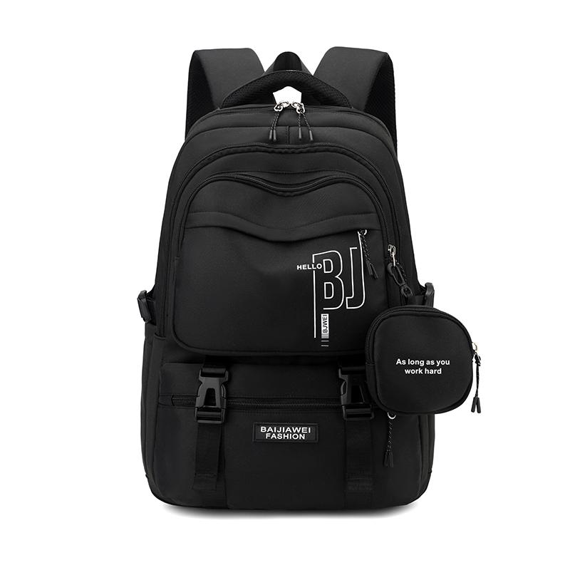 Student-Rucksack mit großer Kapazität, Kinder-Schultasche, Damen-Rucksack in Blockfarbe schwarz