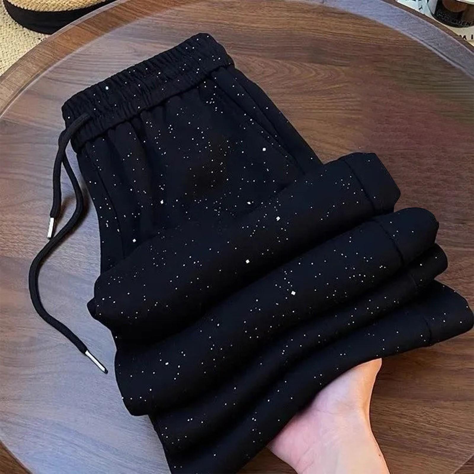 Eisseide Weitbein Hose Damen Neu Sommer Hohe Taille Gerade Bodenlang Lässig Sportliche Lange Hose XXL schwarz