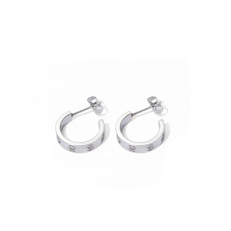 Ohrringe Edelstahl Damen Luxus Kristall Ohrringe Gold Farbe Edelstahl Ohrringe Schlicht Hip-Hop Party Mädchen Schmuck white