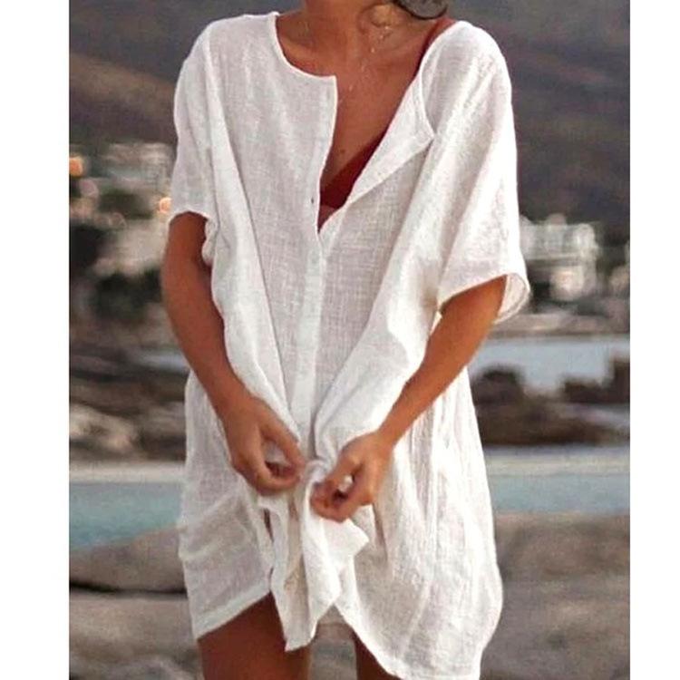 Frühlings- und Sommerkleider in Übergröße, modische Kleidung, lässige Kurzarmkleider für Damen, Strandkleidung, Robe Femme, Bademode, Überzug 4XL weiß