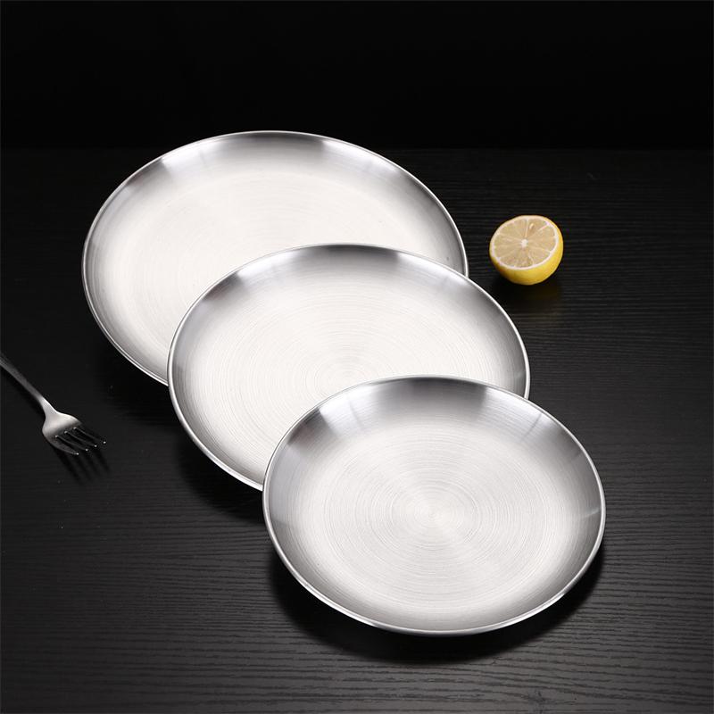 Set Edelstahl Teller Speiseteller Für Kinder Geschirrset Wiederverwendbare Küchenzubehör Grill Camping Teller 4 Stück Teller 14cm white