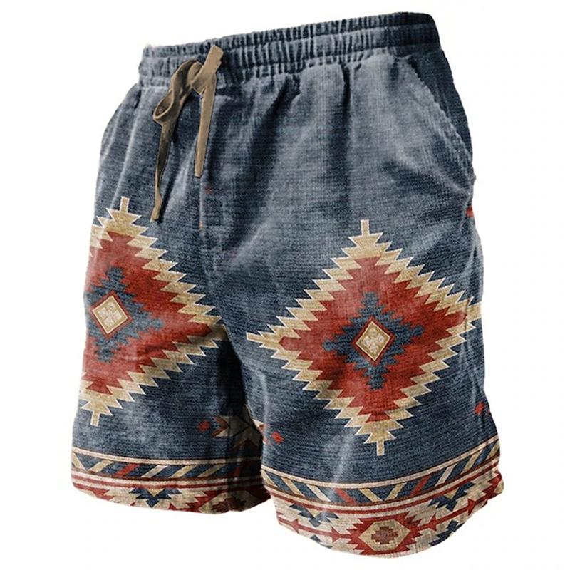 Patchwork 3D-bedruckte Strandhose für Herren Atmungsaktive Shorts für den Sommer Fitness Street Shorts Retro Shorts mit Kordelzug XL