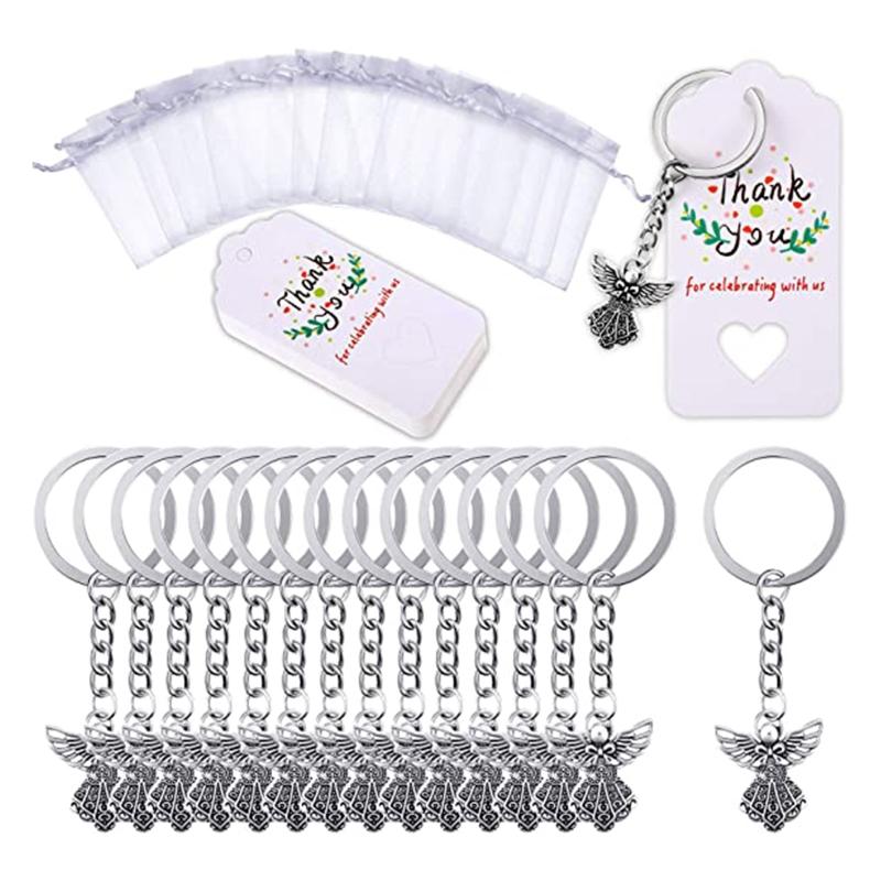 30 Teile/satz Engel Anhänger Schlüsselanhänger Taufgeschenk Schlüsselanhänger mit Anhänger Garn Tasche für Kind Dusche Taufe Party Geschenk