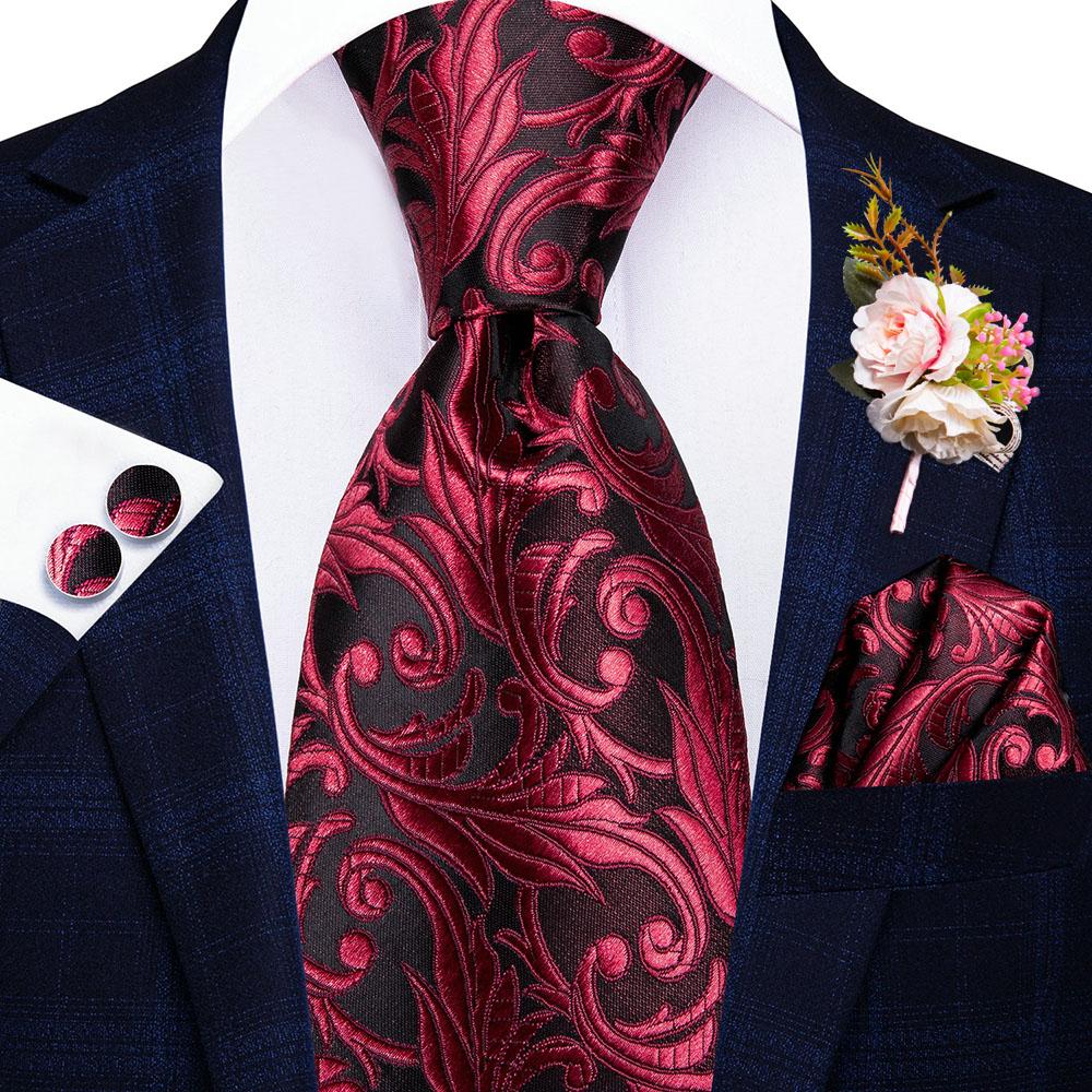 Hi-Tie Herren Seidenkrawatte Bräutigam Hochzeitsanzug Corsage Krawatte Einstecktuch Manschettenknöpfe Set N-3348