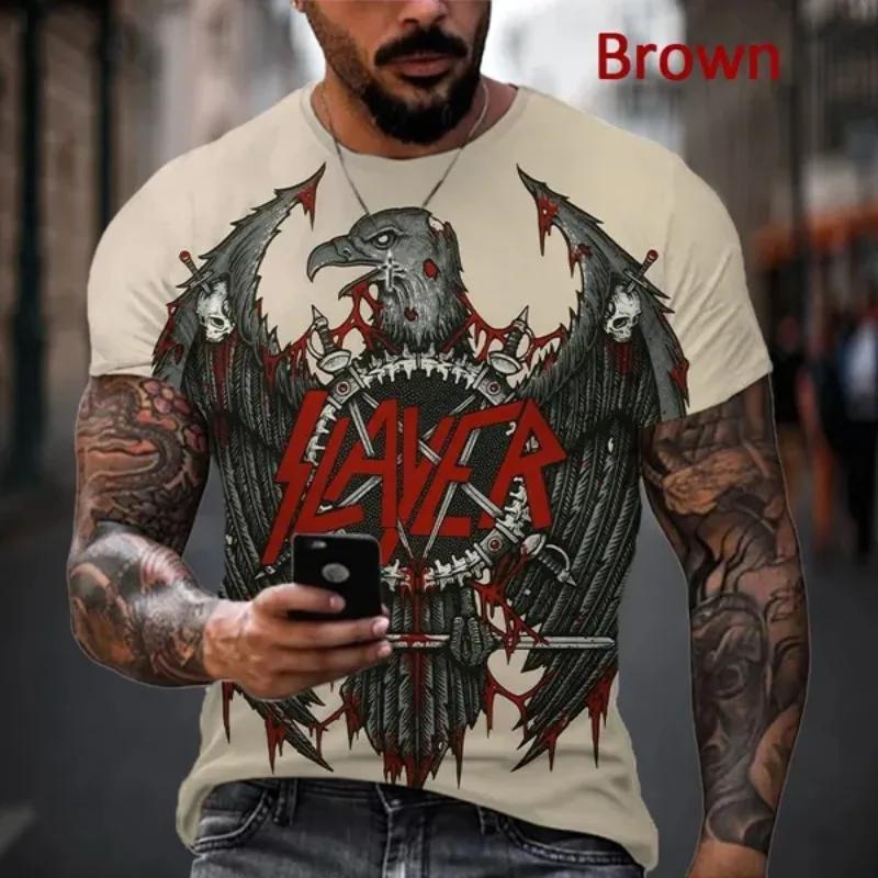 Heißes Heavy Metal Rock Band Slayer 3D Gedruckte Herren T-Shirts Sommer Hip Hop Trendig Cool Kurzarm T-Shirts Top Übergroß Streetwear 5XL gray