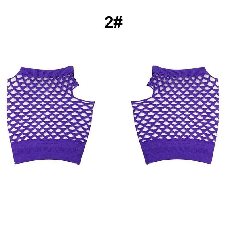 Mädchen Neon Kurze Netzfingerlose Handschuhe Handschuhe Partyhandschuhe Netzhandschuhe violett